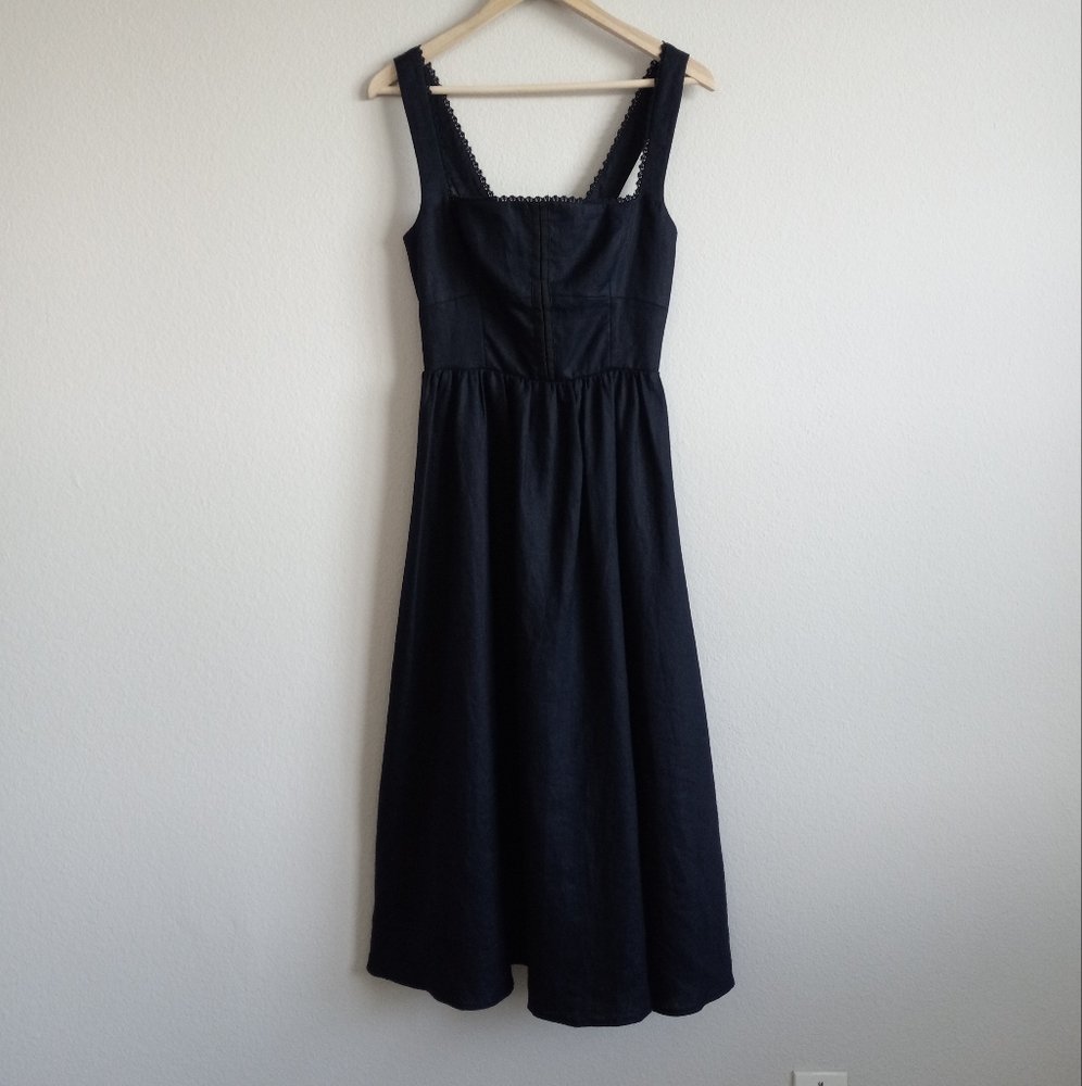 Reformation Tagliatelle Black Linen Midi Dress 6 - Picture 5 of 16